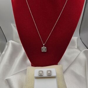 Natural Diamond Sterling Silver 925 Necklace and Earring Set